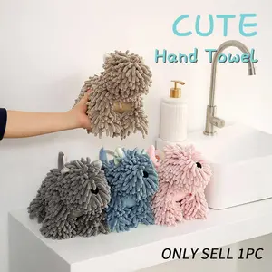 Chenille Hand Towel - Cute Cartoon Dog Plush Fuzzy Ball Hand Towel, Super Absorbent Hanging Kitchen & Bathroom Towels, Soft Hand Drying Puff for Bath, Washstand