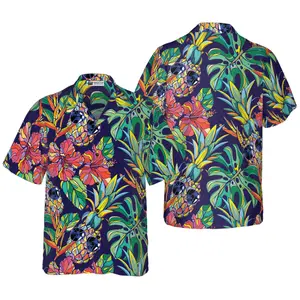 Tropical Coolest Pineapple Hawaiian Shirt, Short Sleeve Casual Button Down Shirts Summer Beach Shirt, Tropical Floral Shirt