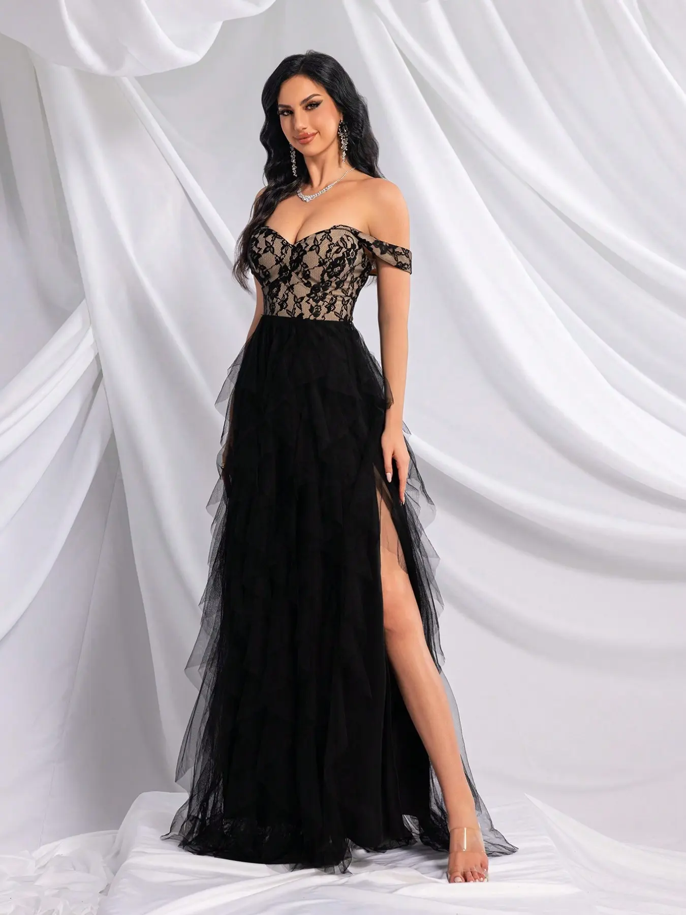 fashion one shoulder high slit dress One Shoulder A-Line High Slit Black Prom Dress Without Sleeves PSK679 US2 / Black