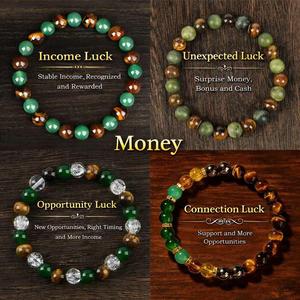 Money Attraction Bracelet aesthetic with Green Aventurine & Tiger Eye - blue friendship bracelet beaded jewelry protection bracelet encouragement gift fashion artificial bracelet of the day Colorblock Beaded Crystal Bracelet handmade Christmas Gift