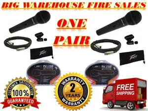 2 Peavey PVI100XLR Wired Dynamic Cardioid Vocal Microphone+Case+Mic Clip + Cable