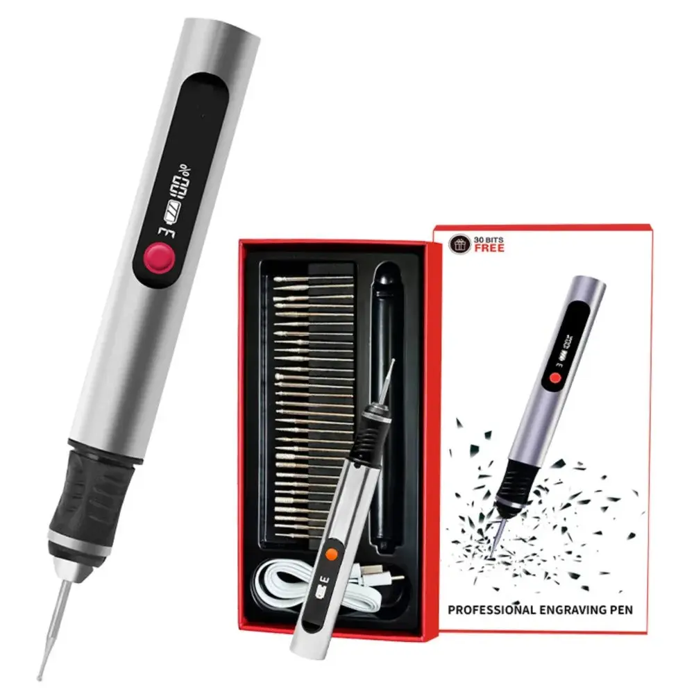 10W Electric Engraving Pen Kit, Multifunctional Power Tool with All Copper E-110 Grinding & Deburring Tools, 4.2V Long-Lasting Charging Set, LCD Display & Accessories