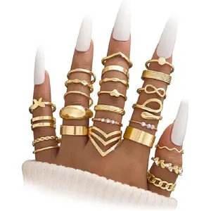 25 Pcs Gold Stackable Ring Set for Women, Chunky Knuckle Finger Midi Rings, Silver Simple Stacking Cute Rings Pack Trendy Stuff Jewelry Gift
