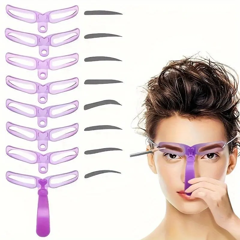 8pcs 8 Styles Reusable Eyebrow Stencil Kit With Handle - Easy Eyebrow Shaping And Template Eyebrow Makeup Tool