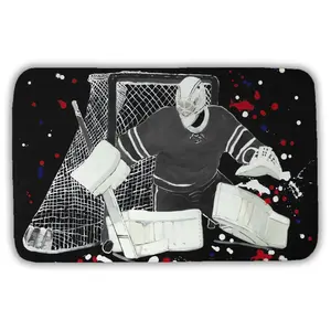 360 stand Hockey Theme Goalkeeper Design Microfiber Foam Rectangle Bath Mat, 21x34 in, Basic Home Decor Accessory for Men's Bathroom, Bath Rug, Bathroom Decor Ideas, Sports