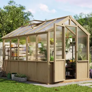 Garvee 6x10 FT Wooden Greenhouse - Walk-in Greenhouses for Outdoors, Large Spruce Frame Green House with PC Panels, Adjustable Roof Vents & Lockable Door, Green Houses for Garden,Backyard,Patio,Lawn