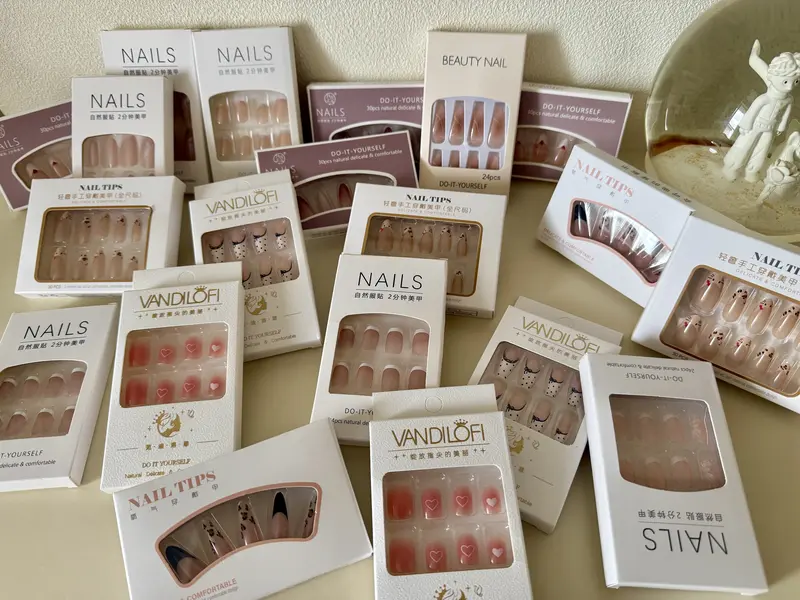 Press On Nails Set | 24-30pcs Fake Nail Tips | French, Leopard, Heart, Black Stiletto, Cartoon, Nude, Glitter for DIY Manicure