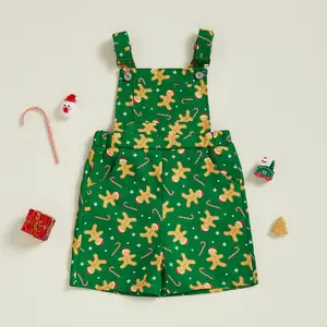 Little Toddler Girl Christmas Overall Shorts Loose Fit Santa/Gingerbread Man Print Sleeveless Jumpsuit