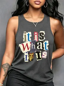 Women's Casual Fit Versatile Sleeveless Round Neck Vest, Graphic Print, Comfortable Soft Fabric, Summer Outerwear Inner Layer, Daily Wear Tops Womenswear