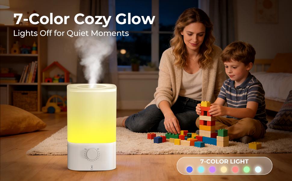 KISSAIR 3.2L Top Fill Cool Mist Humidifier | 40H Runtime Ultra Quiet <28dB | Baby Nursery & Plant Safe | BPA-Free 3-IN-1 Humidifier