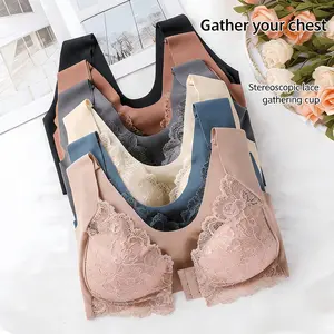 Plus Size Wireless Front Closure Lace Everyday Bra, Light Stretchy Fabric, Customized Fit for Womenswear, Back Smoothing Supportive Bra for Outfit & Workout