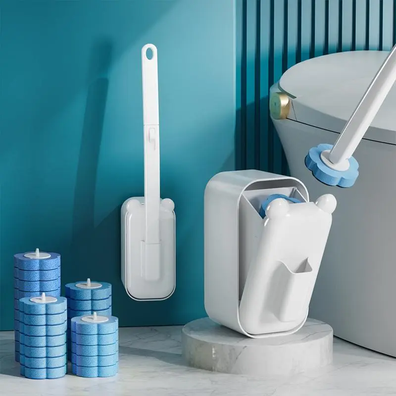 Toilet Brush Set with Holder, 1 Set Toilet Brush & Bowl & Disposable Refill Brush Heads Kit, Toilet Bowl Brush and Holder, Cleaning Supplies, Home Essentials Bathroom Gadgets, Bathroom Accessories, Bathroom Brush Cleaner, Home Goods, Toilet Cleaning Tool