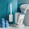 Toilet Brush Set with Holder, 1 Set Toilet Brush & Bowl & Disposable Refill Brush Heads Kit, Toilet Bowl Brush and Holder, Cleaning Supplies, Home Essentials Bathroom Gadgets, Bathroom Accessories, Bathroom Brush Cleaner, Home Goods, Toilet Cleaning Tool