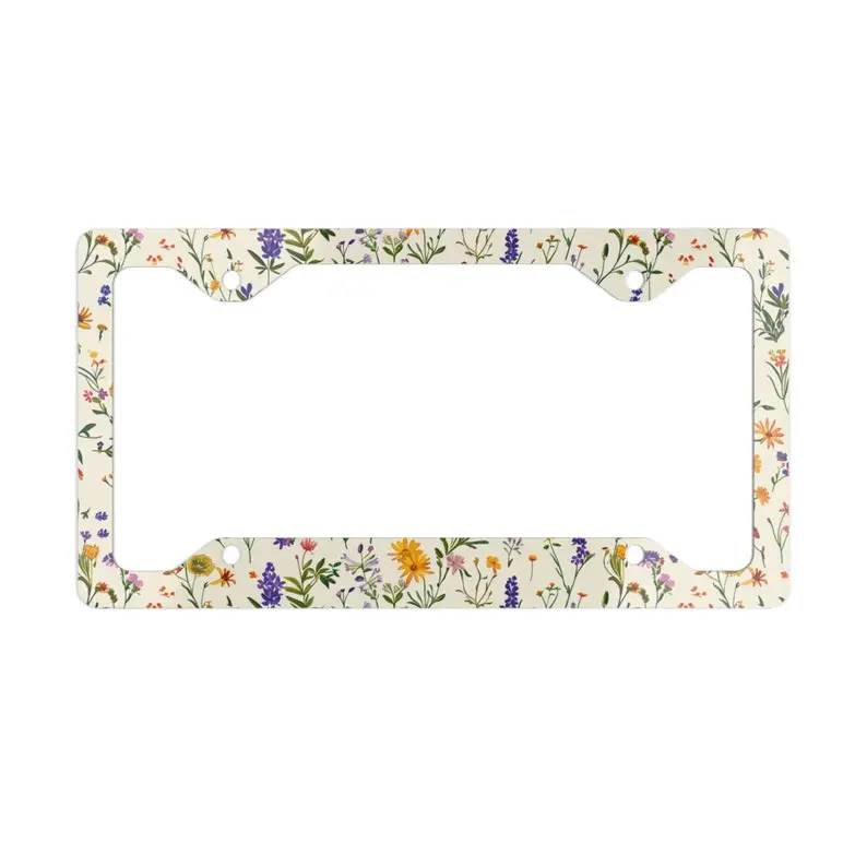 Wildflower License Plate Frame Spring Flower Metal License Frame Boho Floral Car Accessories Driver Cottagecore Sand Nature Lover Summer