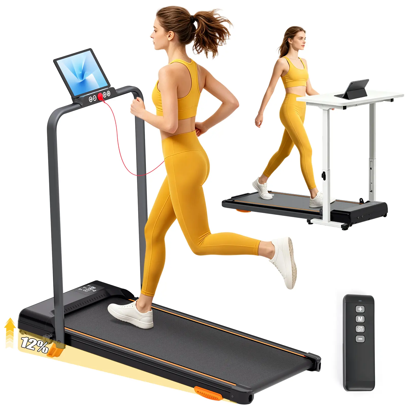 3-in-1 Walking Pad, 2-in-1 Walking & Running Treadmill, Lightweight Treadmill, Remote Control & Wheels for Easy Mobility, LED Display, Safety Handrail & Safety Key, Incline, Portable & Installation-Free, Foldable Design for Easy Storage