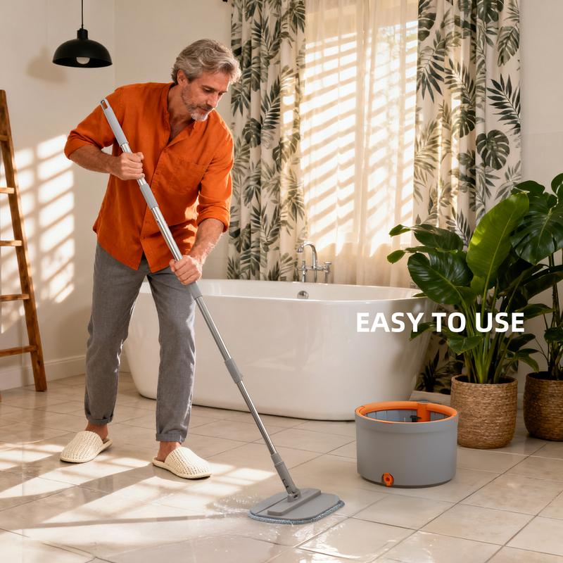 Mop and bucket set, convenient for cleaning corners, rotating mop with dirty water self separation system, including 4 replacement mop heads, household self-cleaning mop and bucket system, equipped with mop scraper for floor cleaning
