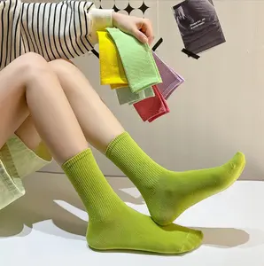 10/20pcs Women's Candy Colors Mid-Calf Socks - Soft Polyester & Spandex Blend, Stretchy & Breathable, Perfect for Sports & Casual Wear Womenswear