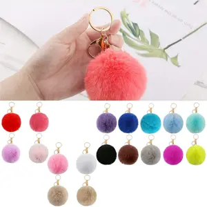 18PCS Imitation rabbit fur ball pendant, keychain, bag accessories,Keychains,Fluffy Faux Rabbit Fur Pompoms Keyring for Women Pendant Accessories