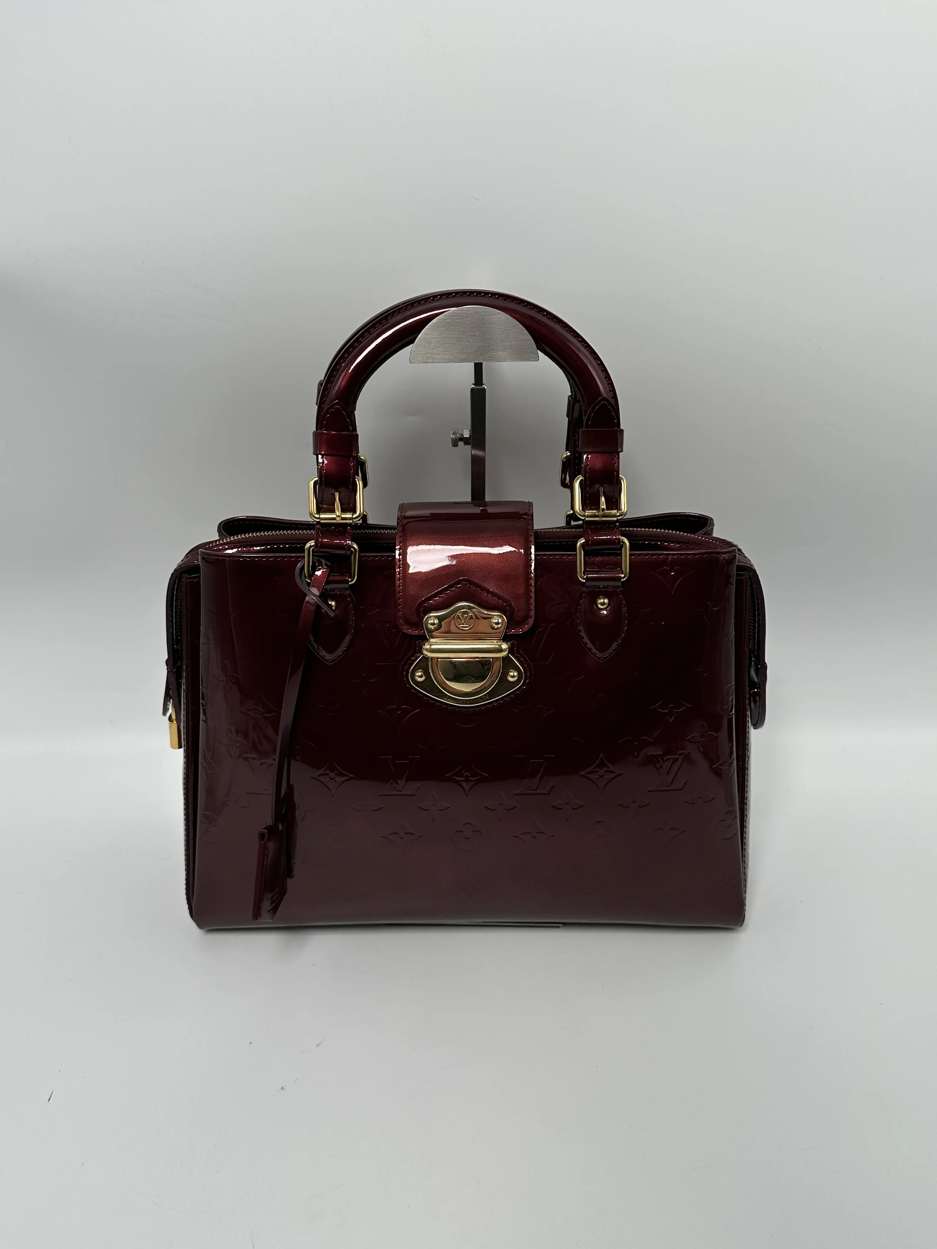 Pre-owned Louis Vuitton Leather Briefcase Monogram Vernis Melrose Avenue Amarante Laptop Work Handbag JA652LV