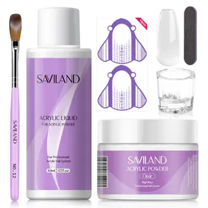 SAVILAND Acrylic Nail Kit Starter Set: Clear Acrylic Powder & Liquid System with Brush, Nail Forms and Tools for Nail Extensions, Beginner Nail Kit for DIY Home Salon