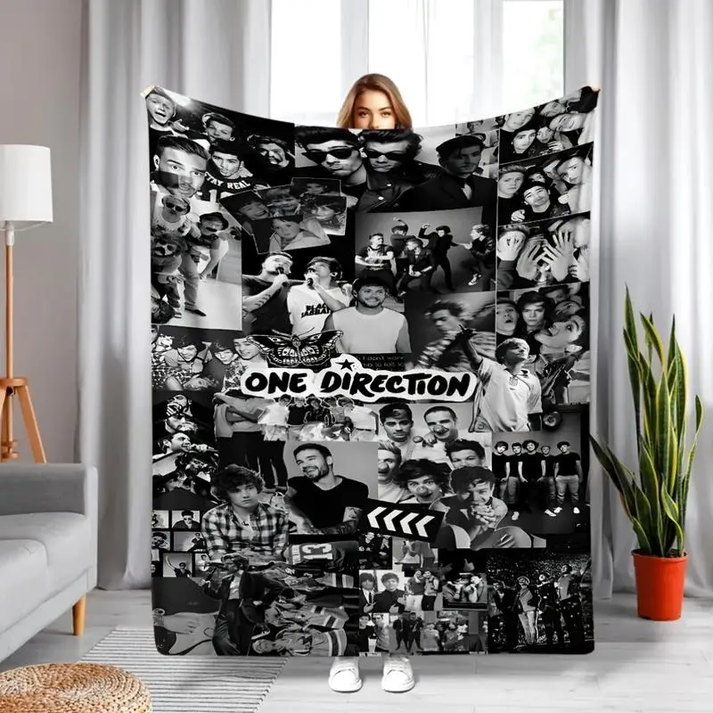 One Direction Themed Flannel Blanket Soft Warm Lightweight Printed Throw for Bedroom Office Living Room Outdoor Camping Travel Fan Gift