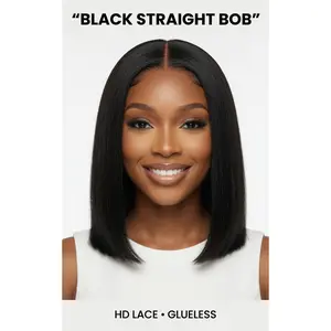 Black Straight Bob Wig| HD Lace Front Glueless Bob Wig Natural Black#1B