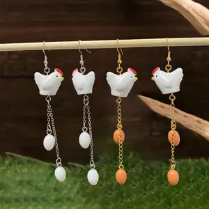 1 pair of interesting special chicken egg earrings 3D resin