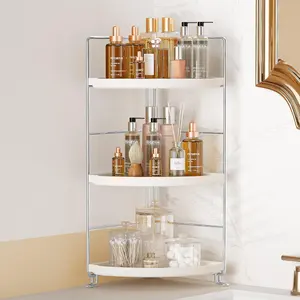 3-Tier Corner Shelf Organizer Countertop, Spice Rack Tray Perfume Makeup Organizer Cosmetic Tray Standing Shelf (Sliver)