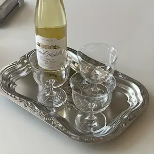 Stainless Steel Fruit Tray - Rectangular Polished Metal Dish, Middle Eastern Style Tableware, 410 Stainless Steel, Vintage Embossed Serving Platter