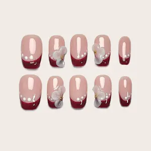 Moonovate - SWEET CRUSH LACE 10pcs Handmade Press On Nails Squval Nails REUSABLE 3D Gel Fake Nails Acrylic Press On Nails