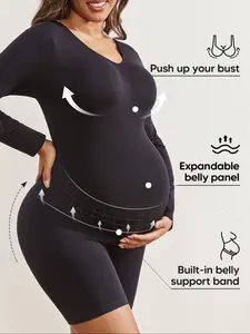 Maternity Bodysuit with Abdominal Support, Long Sleeve Pregnancy Shaping Onesie, Elastic Fabric, Comfortable Fit, Multi-Purpose Use, Prenatal Maternity Clothing