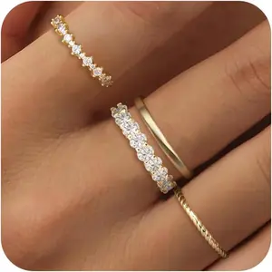 FREEKISS Stackable Rings For Women Non Tarnish Dainty Stacking Rings Set Cubic Zirconia Trendy Thin Bands Rings Fashion Jewelry For Women For Christmas
