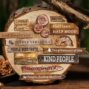 3-Pack Wood Grain Series Embossed Hard Card Stickers Pack, Creative Hand Account Material Decorations DIY Scrapbook Phone Case Diary Calendar Greeting Cards, Stickers Kit