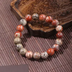 【Red-striped stone】10mm Red-striped stone bracelet Sleek and Stylish Textured Bracelet