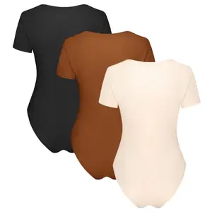 Women 3pcs multicolor Plain Scoop Neck bodysuit