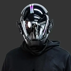Cyberpunk Reflective Full-Face Plastic Helmet, Comfortable Techwear Mask with Strap, Fashion Accessory for Cosplay, Festivals, Halloween