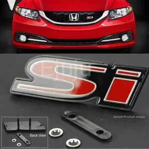 OE ABS Front SI S-i Black Red Grill Emblem Nameplate Logo Badge for Honda Civic