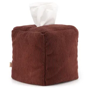 TOGI Corduroy Tissue Box Cover - Soft & Puffy Cube Design Adds a Warm, Cozy Touch - Soft Tissue Box Cover Square Fits Standard Square Boxes from Everyday Brands - Cozy Home & Office Decor (Brown)