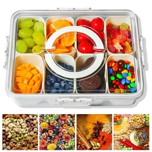 Snackle Box Container with Lid and Handle - 11.41 x 8.07 x 2.75 Inches Multicolor Food-Grade Portable Divided Serving Platters for Candy Fruit & Treats Kitchen Utensil