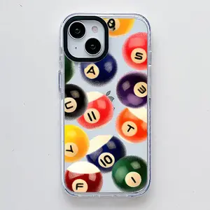 Creative Billiards Pattern , Scratch Resistant Shockproof Protective Cover TPU Clear Soft Phone Case for iPhone 16 15 14 13 12 11 Pro Max Plus Trendy
