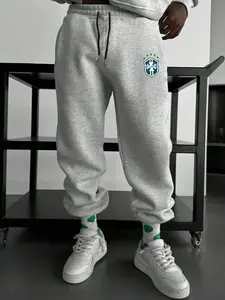 Men's Sporty Jogger Pants, Casual Sports Trousers with Brazil National Team Logo, Ideal for Soccer Fans, Pair with Sneakers and Socks