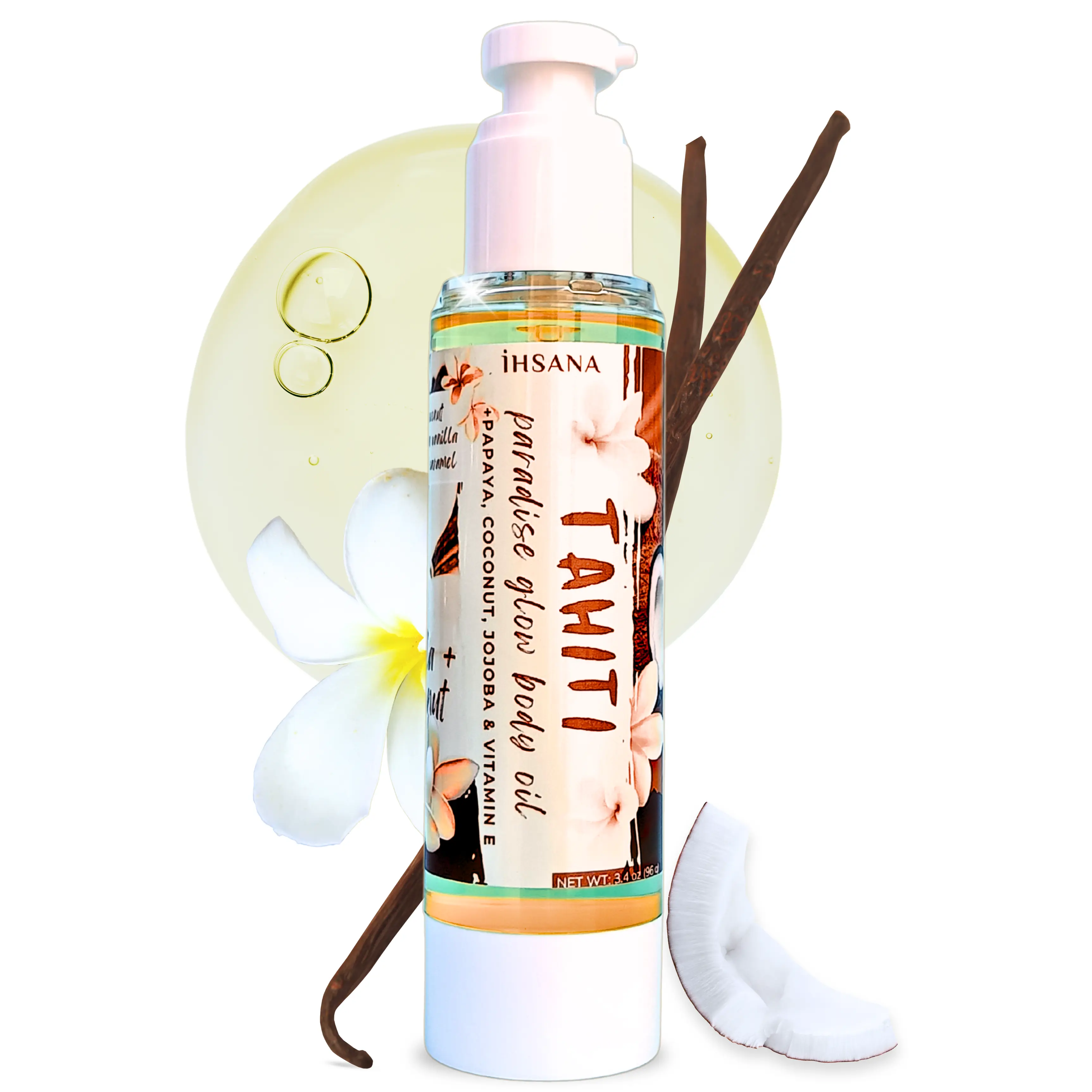 VANILLA+COCONUT Paradise Glow Nourishing Natural Body Skin Oil-Tahiti Scented Daily Moisturizer - Hydrating & Self-Care Gift Body Care - Moisture Caramel Lightweight