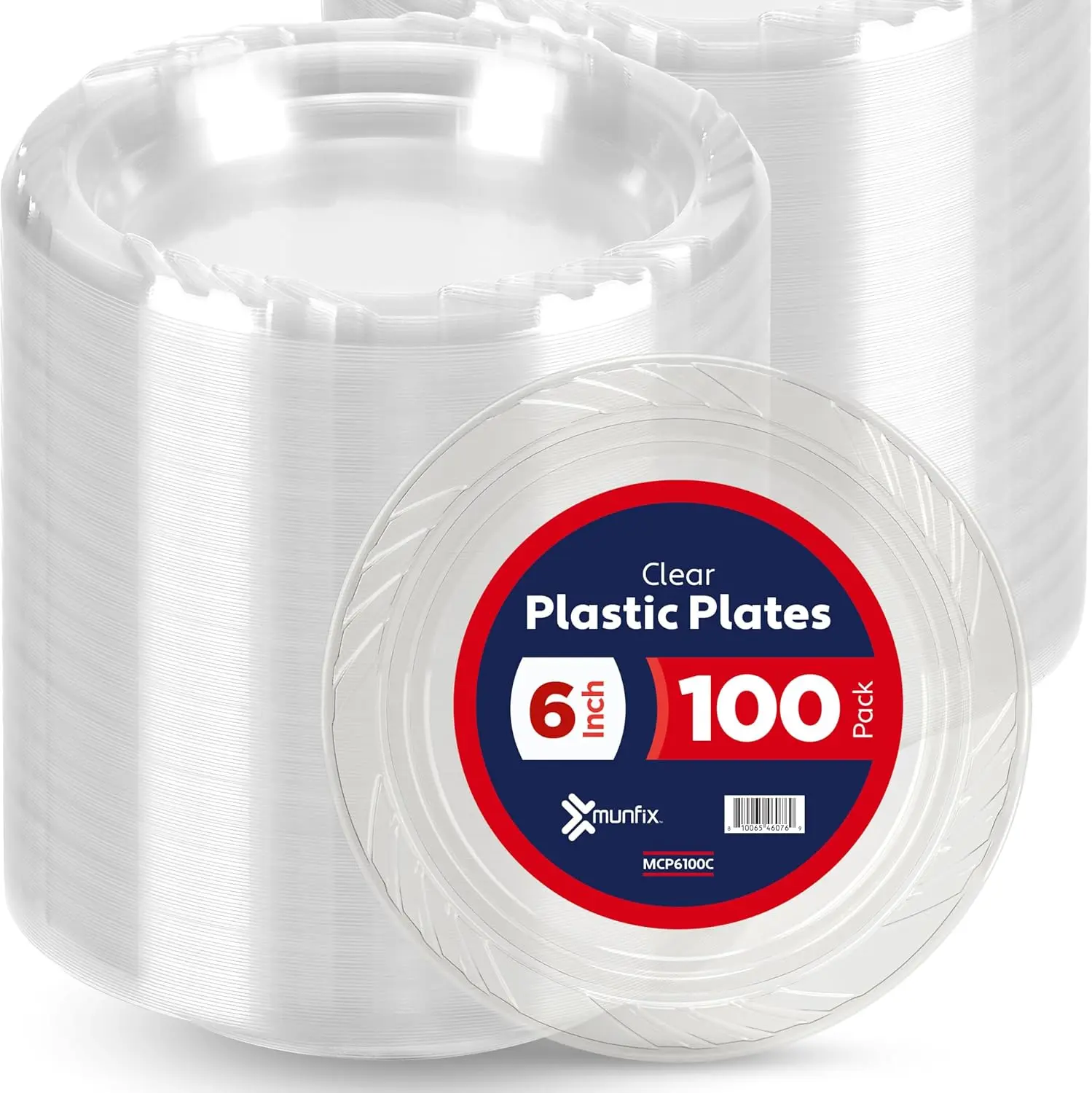 6 Inch Clear Plastic Plates 100 Bulk Pack - Disposable Cake Plates for Dessert & Appetizers, BBQ, Party, Travel and Events, Microwavable Recyclable
