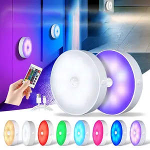 Circular RGB Sensor Light, Multiple Color Changes, USB Rechargeable Design, Magnetic Mounting, Ideal for Bedroom, Dormitory, Stairs, Closet, Modern Mood Lighting, Led Night Light