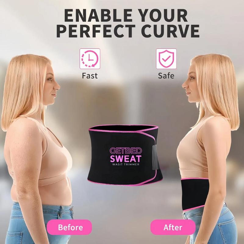 GETBED Classic Sweat Waist Trimmer for Women & Men Black/Pink CR Neoprene with Neo-Sweat Technology for High Intensity Training Gym Workouts Fitness Layer Waist Trainer Belt Exercise Waistband 2 Adjustable Sizes Choose Color