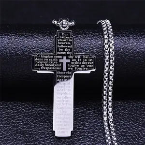 Three-color Bible cross necklace Men's stainless steel pendant necklace Religious prayer jewelry No fading Unisex Christmas gift