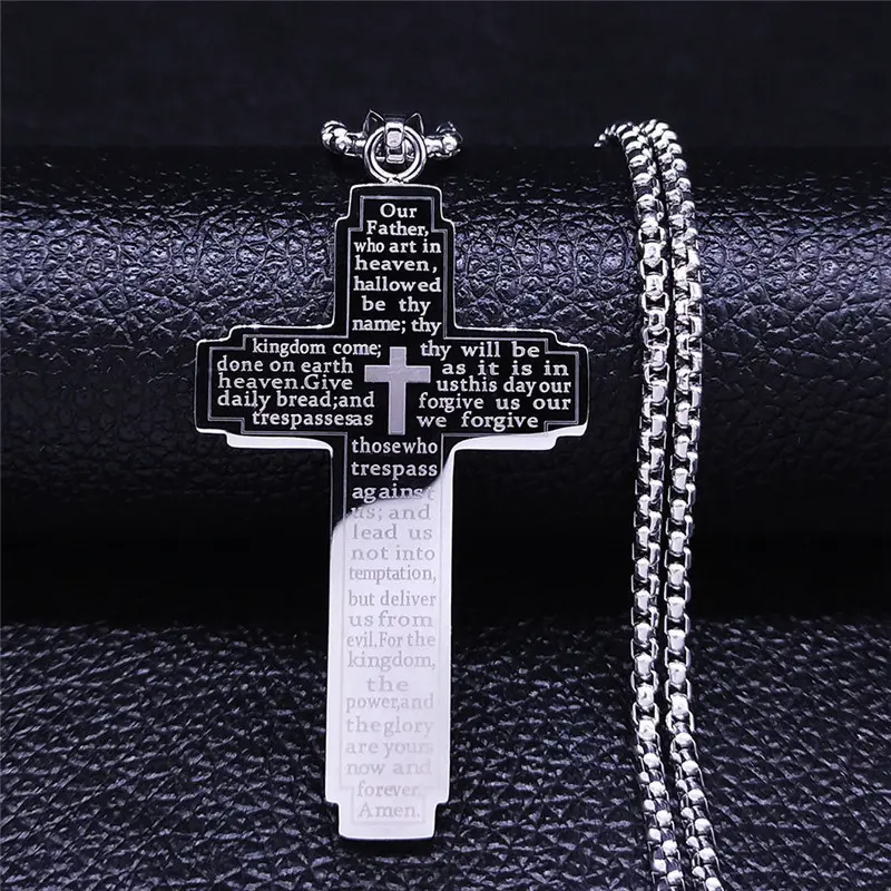 Three-color Bible cross necklace Men's stainless steel pendant necklace Religious prayer jewelry No fading Unisex Christmas gift