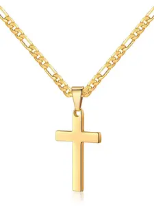 Simple men's cross pendant necklace, Figaro chain, Easter cross design, minimalist and stylish, Easter gift jewelry.
