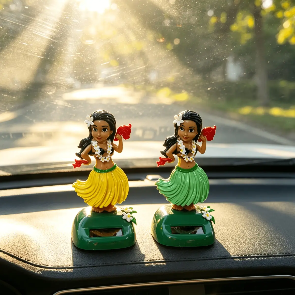 2PCS Cute Hawaiian Girl Car Ornaments, Dancing Dashboard Figurines for Auto Interior Decor, Car Interior Decorative, Mini Dolls for Car Dashboard Office Desk Decoration, Holiday Party Favor Gift, Car Dashboard Accessories