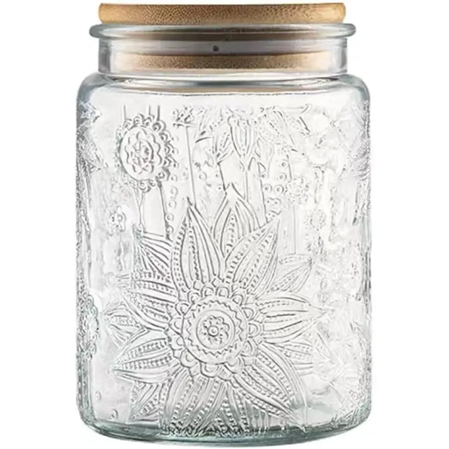 MIUVA 23.7 FL OZ Vintage Glass Jar with Bamboo Lid Airtight Storage for Tea Coffee Sugar Candy Kitchen Counter Pantry Organizer Container Utensils Canister Bottle Thickened Lead-Free - Tin